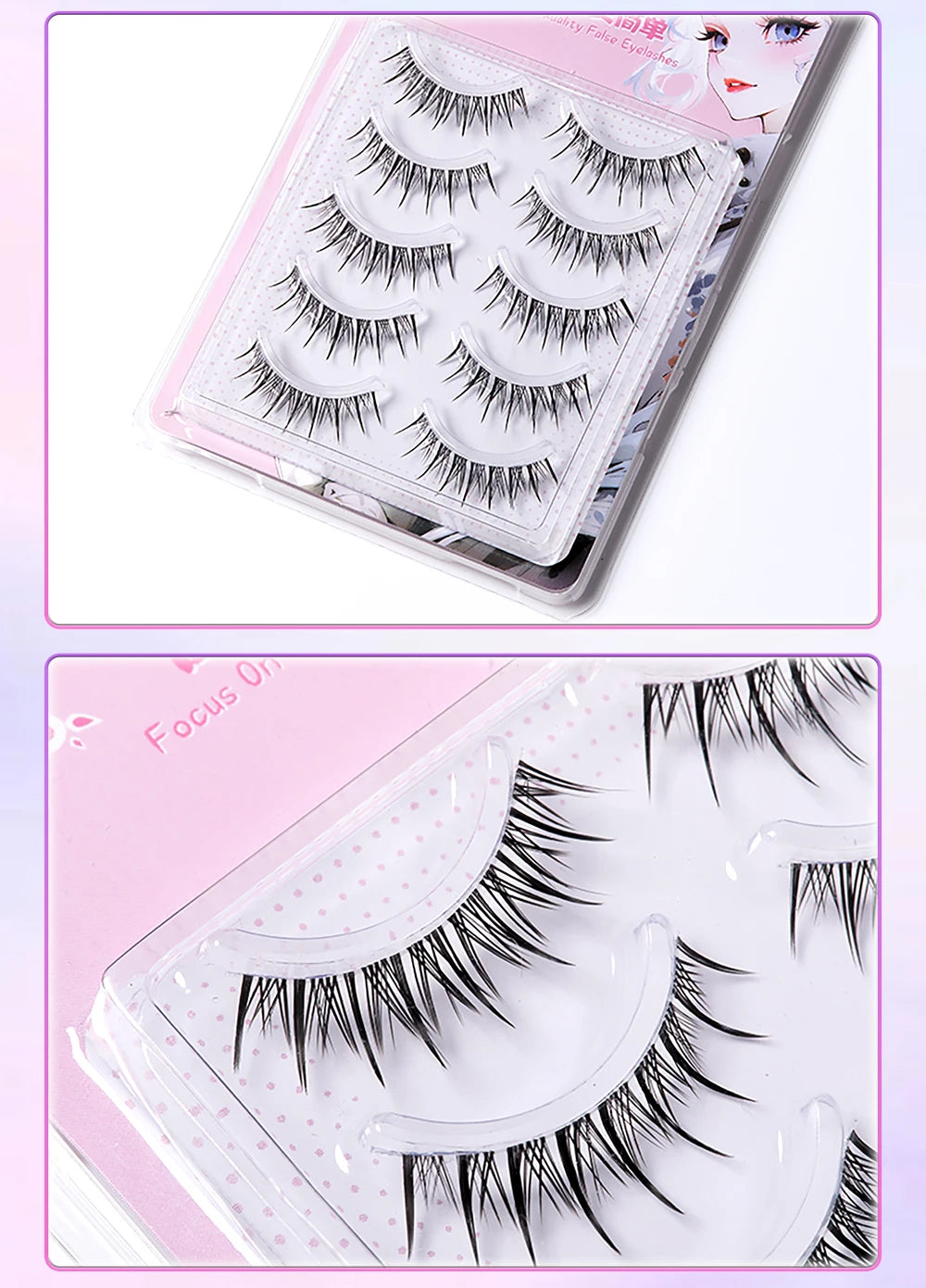 Yelix Manga Lashes With Clear Band Natural Eyelashes Spiky Asiatic Eye Soft Wispy Lashes 2024 Girl Group False Lashes