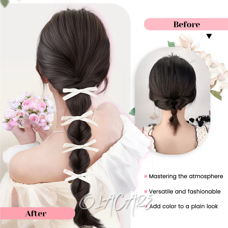 Ponytail Extension Bow Claw Curly Wavy Clip in Hairpiece Ponytail Hair Extensions Long Pony Tail Synthetic for Women Girl Daily