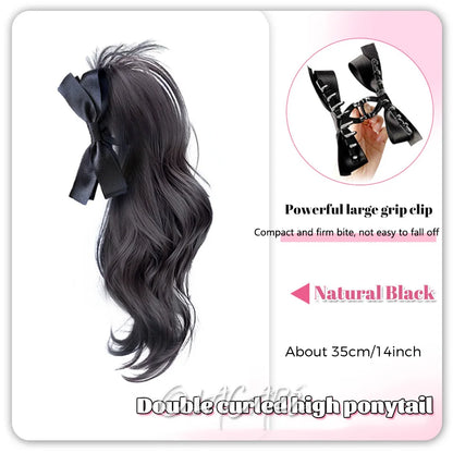 Ponytail Extension Bow Claw Curly Wavy Clip in Hairpiece Ponytail Hair Extensions Long Pony Tail Synthetic for Women Girl Daily