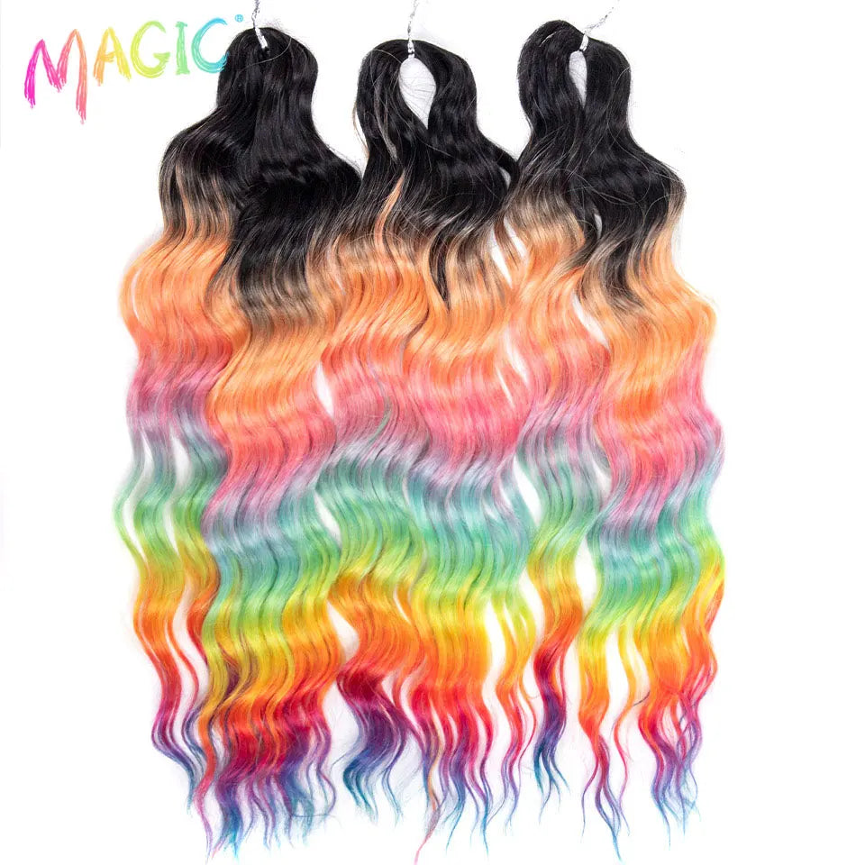 Magic Hair Synthetic Loose Deep Wave Braiding Hair Extensions 24 Inch Water Wave Braid Hair Ombre Blonde Twist Crochet Curly Hai