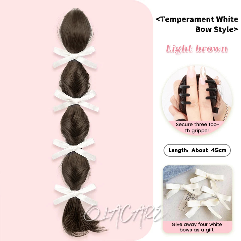 Ponytail Extension Bow Claw Curly Wavy Clip in Hairpiece Ponytail Hair Extensions Long Pony Tail Synthetic for Women Girl Daily