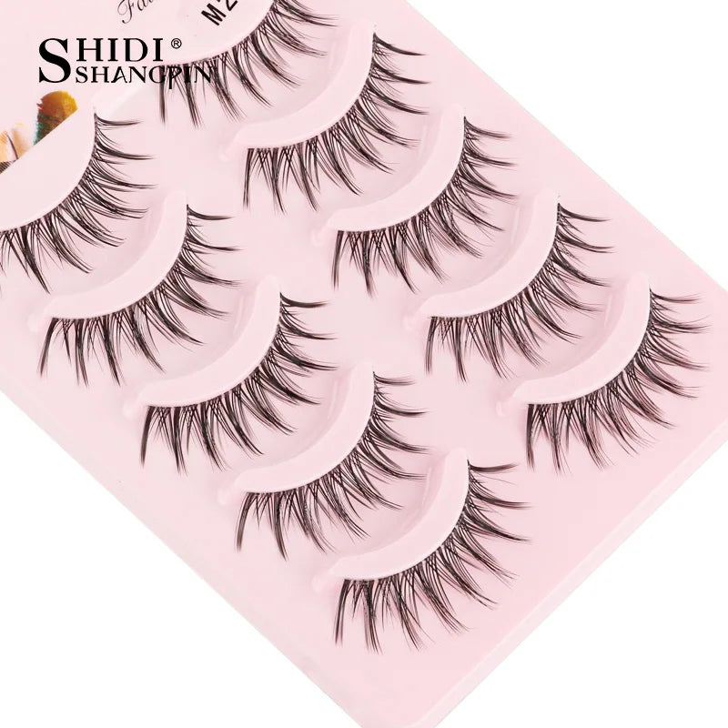 Manga Lashes 5 Pairs Anime Cosplay Faux Mink Lashes Korean Natural short Full Strip Lashes Clear Band Soft Eyelashes Extension