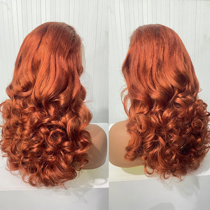 100% Malaysia Hair Bouncy Curly Wigs 250 Density Ombre Double Drawn Hair Glueless Wigs 100% Human Hair 13x4 HD Lace Frontal Wigs