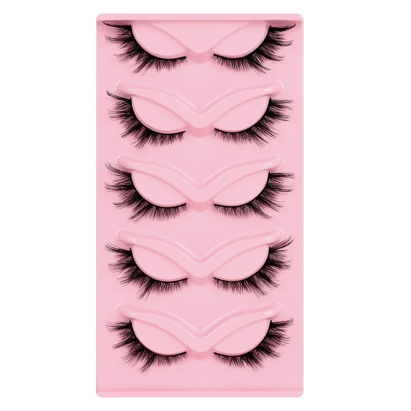 5 Pairs Cat Eye Lashes Faux Mink Eyelashes Natural long Manga Lashes Winged End Eye Elongated Eyelashes Fake Lashes Makeup