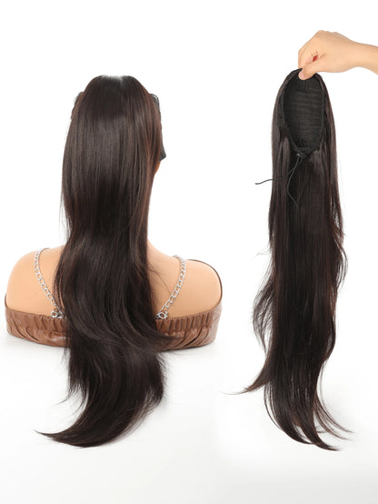Ponytail Extensions 24 Inch Long Hair Extension Natural Wavy Drawstring Tail Synthetic Hairpiece for Women Daily Use party