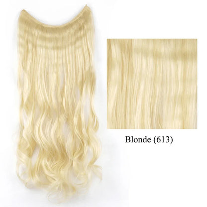 22'' 26'' Long Straight Blonde Synthetic Halo Hair Extensions Fish Line Invisible Hairpiece Extension Fake Hair for Girls