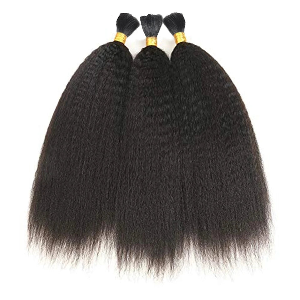 Kinky Straight Human Braiding Hair Bundles No Weft Yaki Straight Bulk Hair For Braiding 100% Unprocessed Human Hair Extensions