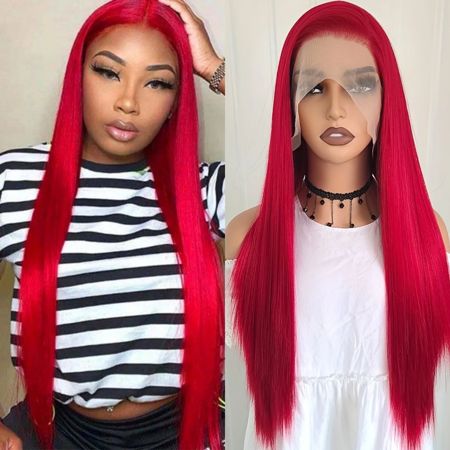 13X4 Burgundy Red Wig Long Straight Synthetic Lace Front Wig Dark Wine Colored Hair Lace Frontal Wigs for Women Party Cosplay
