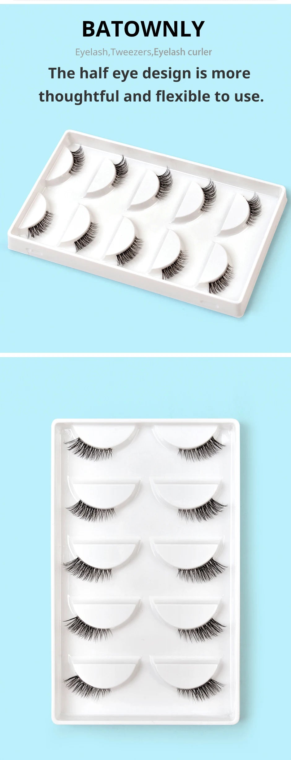 5 Pairs 2Colors Natural Look Lashes with Clear Band Short Fake Eyelash Pack by Outopen