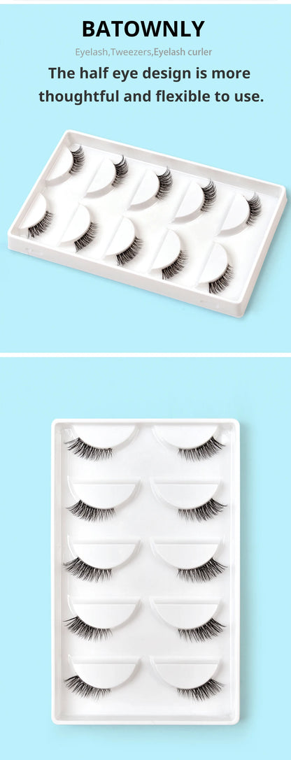 5 Pairs 2Colors Natural Look Lashes with Clear Band Short Fake Eyelash Pack by Outopen