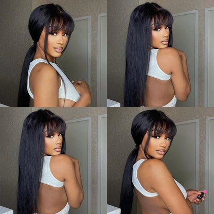 Straight Wig Brazilian Wigs 100% Virgin Hair Human Hair Wigs With Bangs Full Machine Made 180% Density Wigs Human Hair BPHW Hair