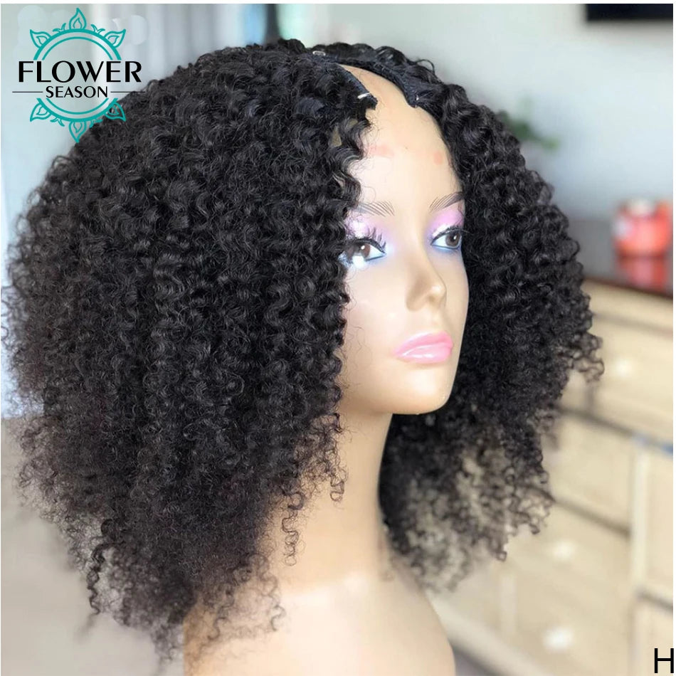 Kinky Curly V Part Wig Human Hair Upgrade Upart Wig No Leave Out Thin Part Kinky Curly Human Hair Wig 1x3 V-Part Wig 180%Density