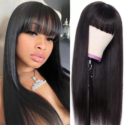 360 Full Lace Frontal Wig Fringe Straight Lace Front Wig Raw Human Hair Wigs With Bang Glueless Brazilian Wigs On Sale Clearance