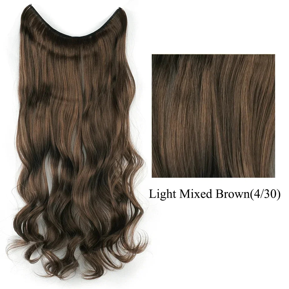 22'' 26'' Long Straight Blonde Synthetic Halo Hair Extensions Fish Line Invisible Hairpiece Extension Fake Hair for Girls