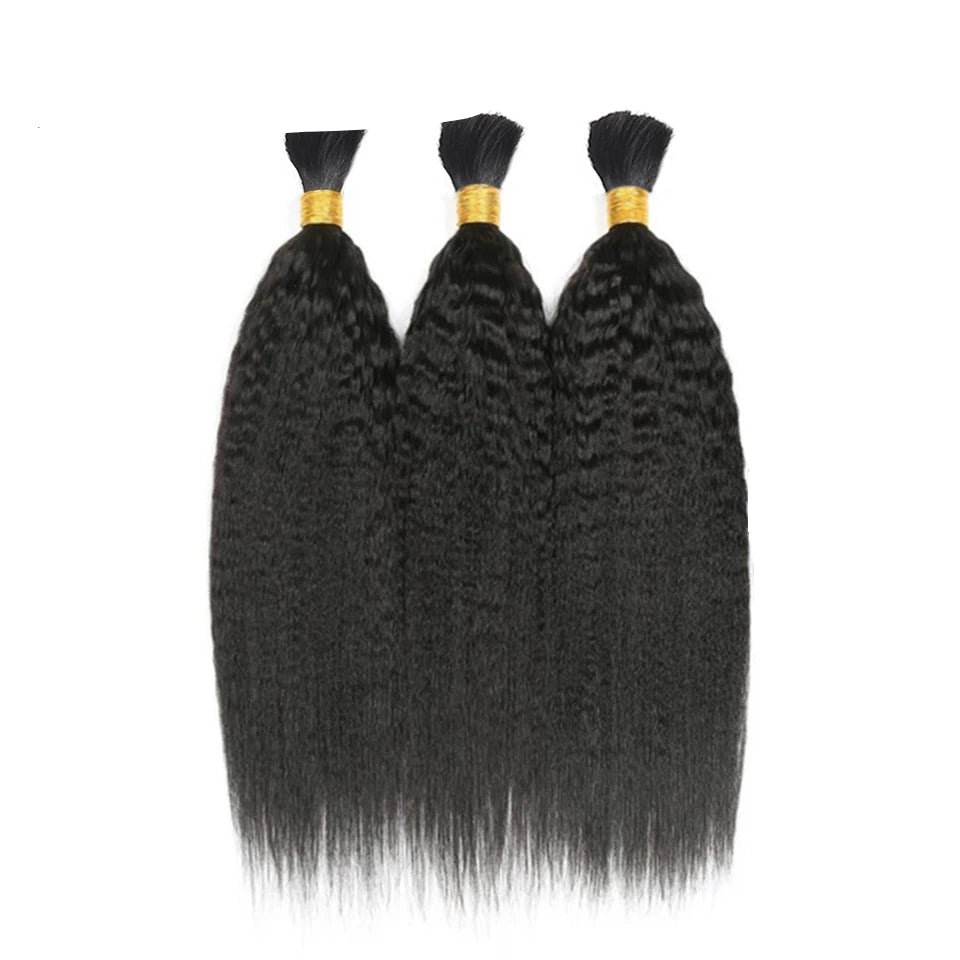 Kinky Straight Human Braiding Hair Bundles No Weft Yaki Bulk Hair For Braiding 100% Unprocessed Remy Human Hair Extensions