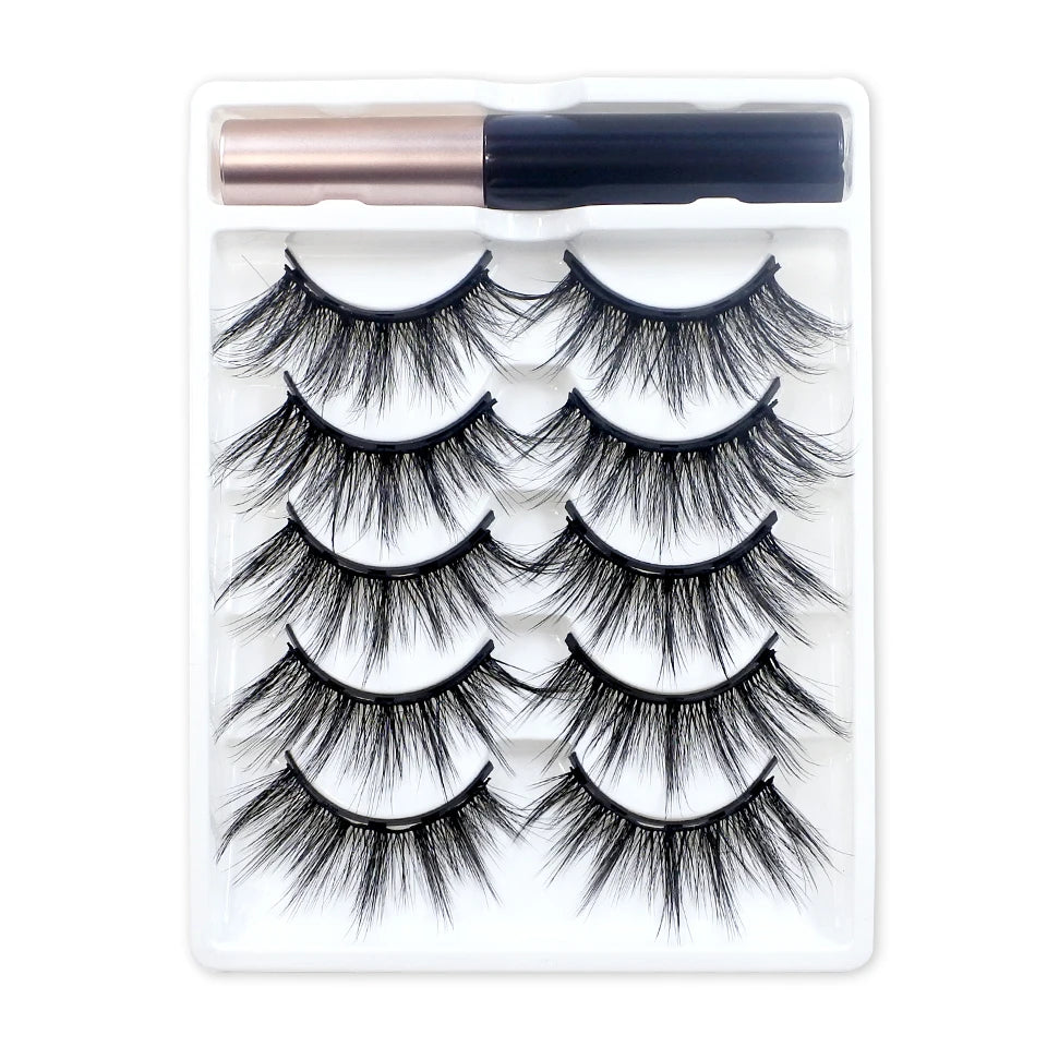 REDSIREN 5Pairs Magnetic Eyelashes With Eyeliner Reusable Thick Natural Eye Lashes New 5Piece Magnet False Eyelashes
