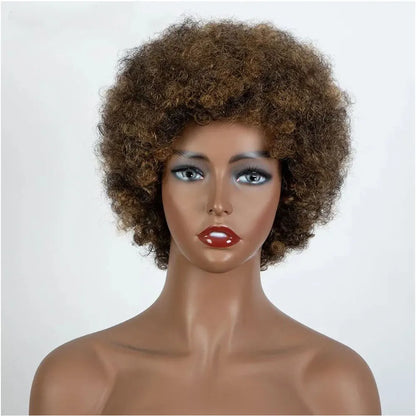 Afro Kinky Curly Highlight Wig Human Hair Ombre Brown Blonde Kinky Curly Afro Human Hair Wigs for Women Cosplay Full Machine Wig
