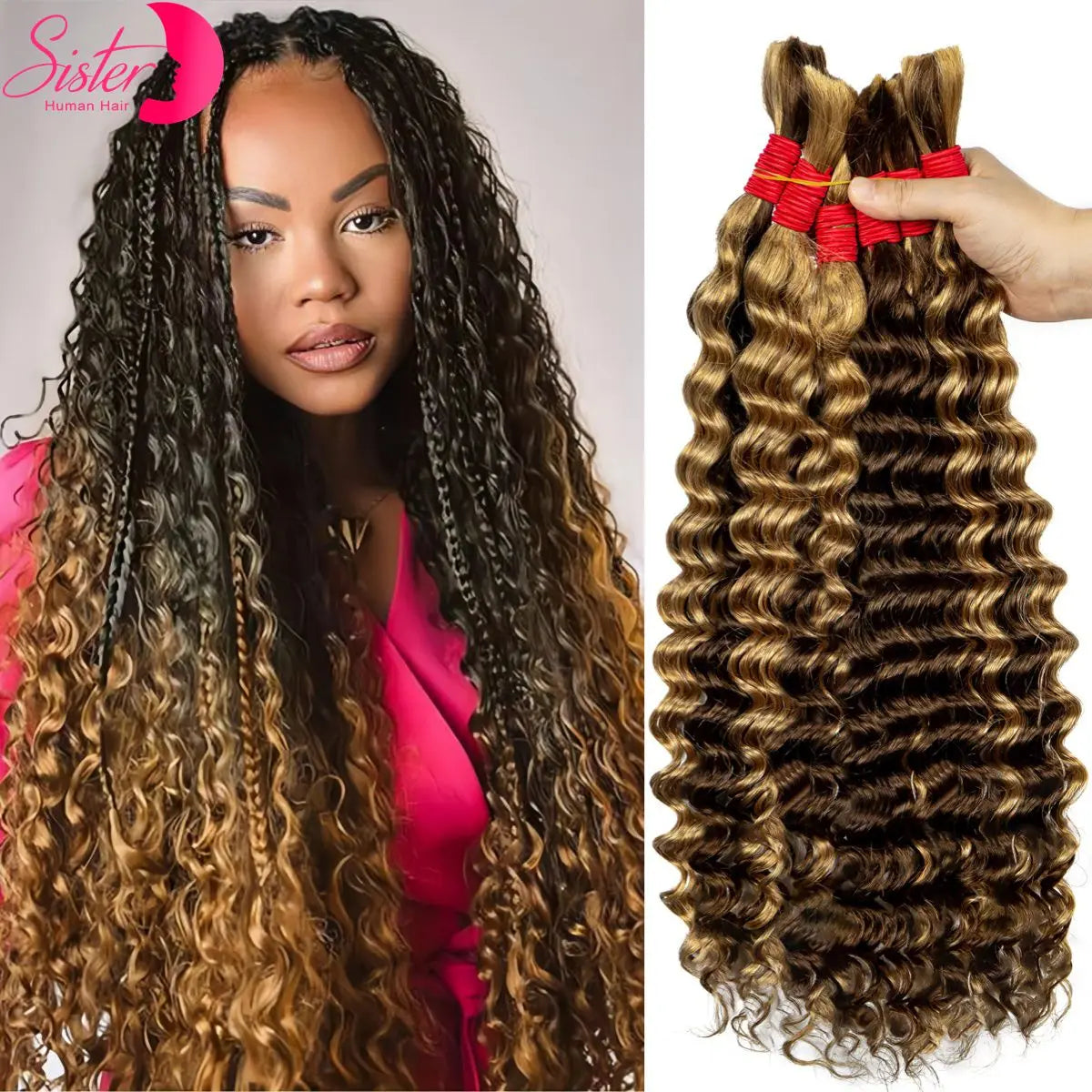 Deep Wave Bulk Human Hair for Boho Braids No Weft 100% Virgin Human Hair Bulk for Braiding Curly Extension Bundles for Women