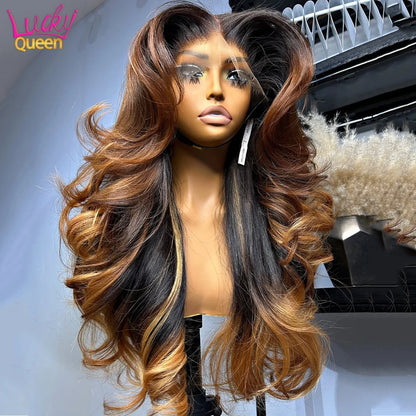 Human Hair 180% Ombre Blonde With Black 7X5 Glueless Transparent 13X6 Lace Frontal 5X5 Pre Plucked Wigs For Women 13X4 Body Wave
