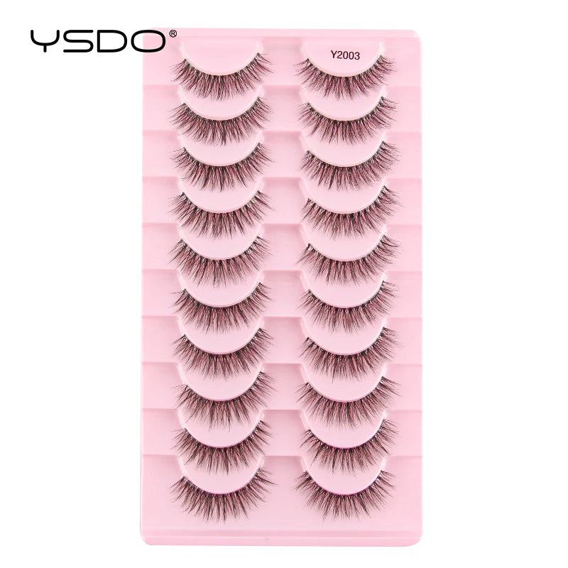 YSDO Natural Long Eyelashes 10 Pairs Wispy Soft 3D Mink Lashes Reusable Cat Eye Lashes Makeup Eyelash Extension Faux Cils
