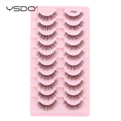 YSDO Natural Long Eyelashes 10 Pairs Wispy Soft 3D Mink Lashes Reusable Cat Eye Lashes Makeup Eyelash Extension Faux Cils