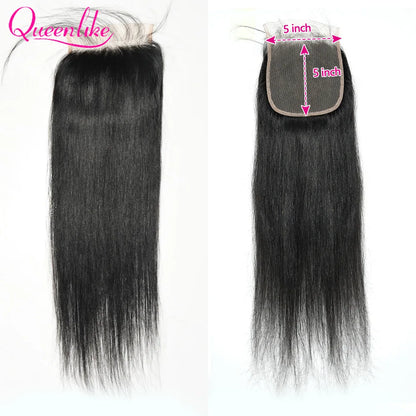 Queenlike 4x4/5x5/6x6 Straight Lace Closure 13x4 Frontal Closure Only Preplucked 100%Brazilian Human Hair Transparent Swiss Lace