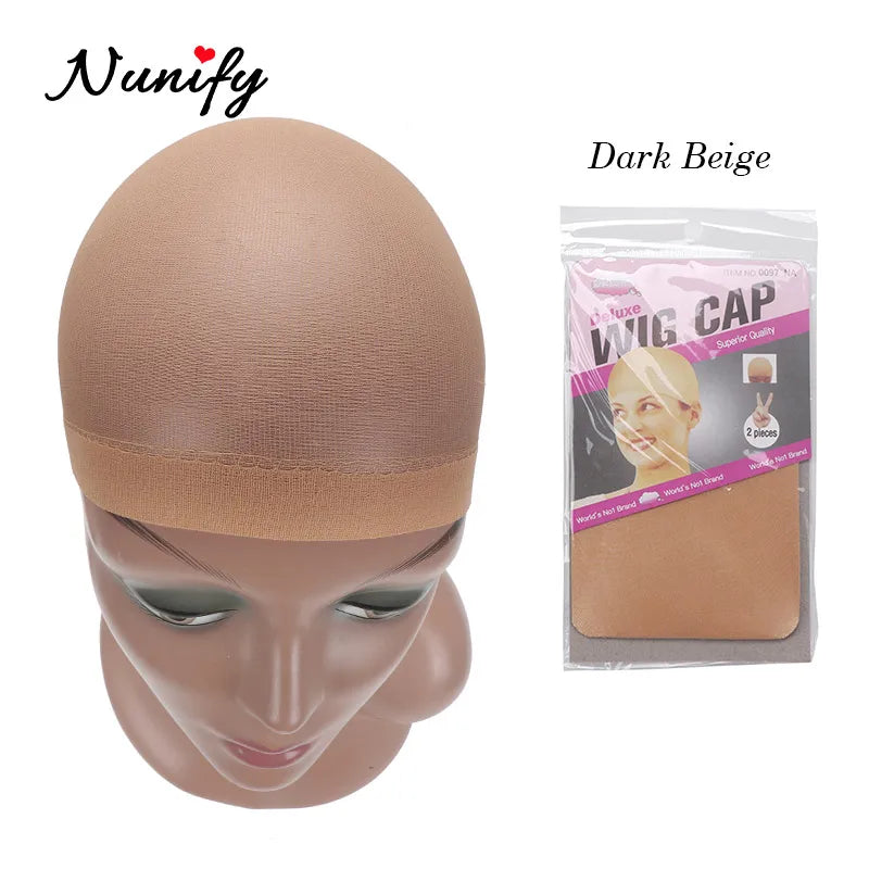 Nunify Nude Mesh Net Wig Caps With Closed End For Wigs 2Pcs/Pack Free Size Stocking Cap Red Coffee Black Begie Brown 6 Colors