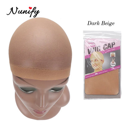 Nunify Nude Mesh Net Wig Caps With Closed End For Wigs 2Pcs/Pack Free Size Stocking Cap Red Coffee Black Begie Brown 6 Colors