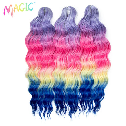 Magic Hair Synthetic Loose Deep Wave Braiding Hair Extensions 24 Inch Water Wave Braid Hair Ombre Blonde Twist Crochet Curly Hai