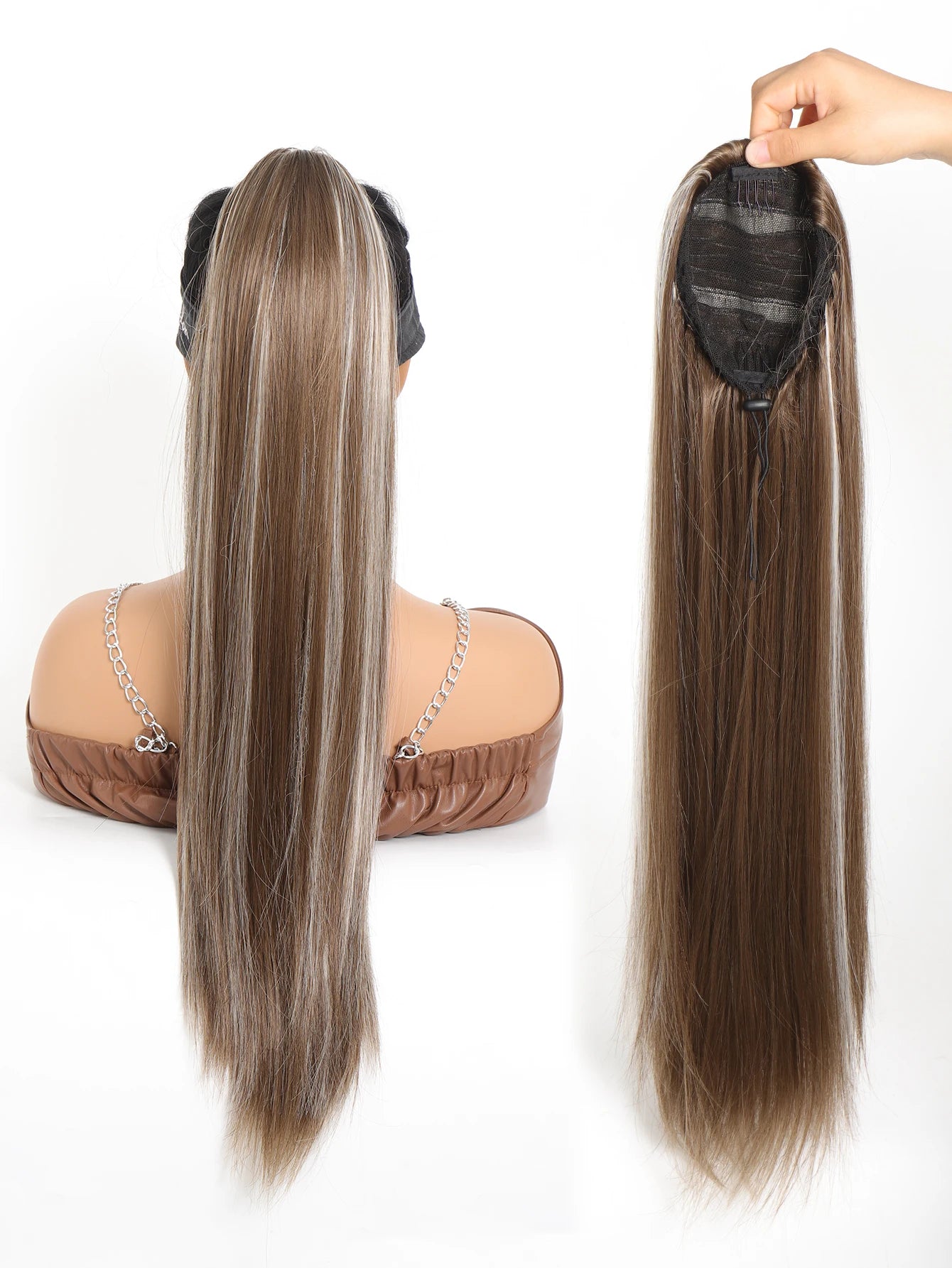 Ponytail Extensions 24 Inch Long Hair Extension Natural Wavy Drawstring Tail Synthetic Hairpiece for Women Daily Use party