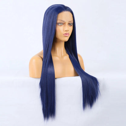 Blue Wig Straight Synthetic Lace Front Wig Glueless Wigs Ready to Wear Long Blue Hair Wig Synthetic Hair Lace Wigs for Women