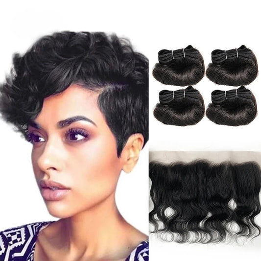 Human Hair Bundles with Body Wave Frontal Ombre Brazilian Curly Weaving Bundles with Closure Frontal 13x4 HD Transparent Lace