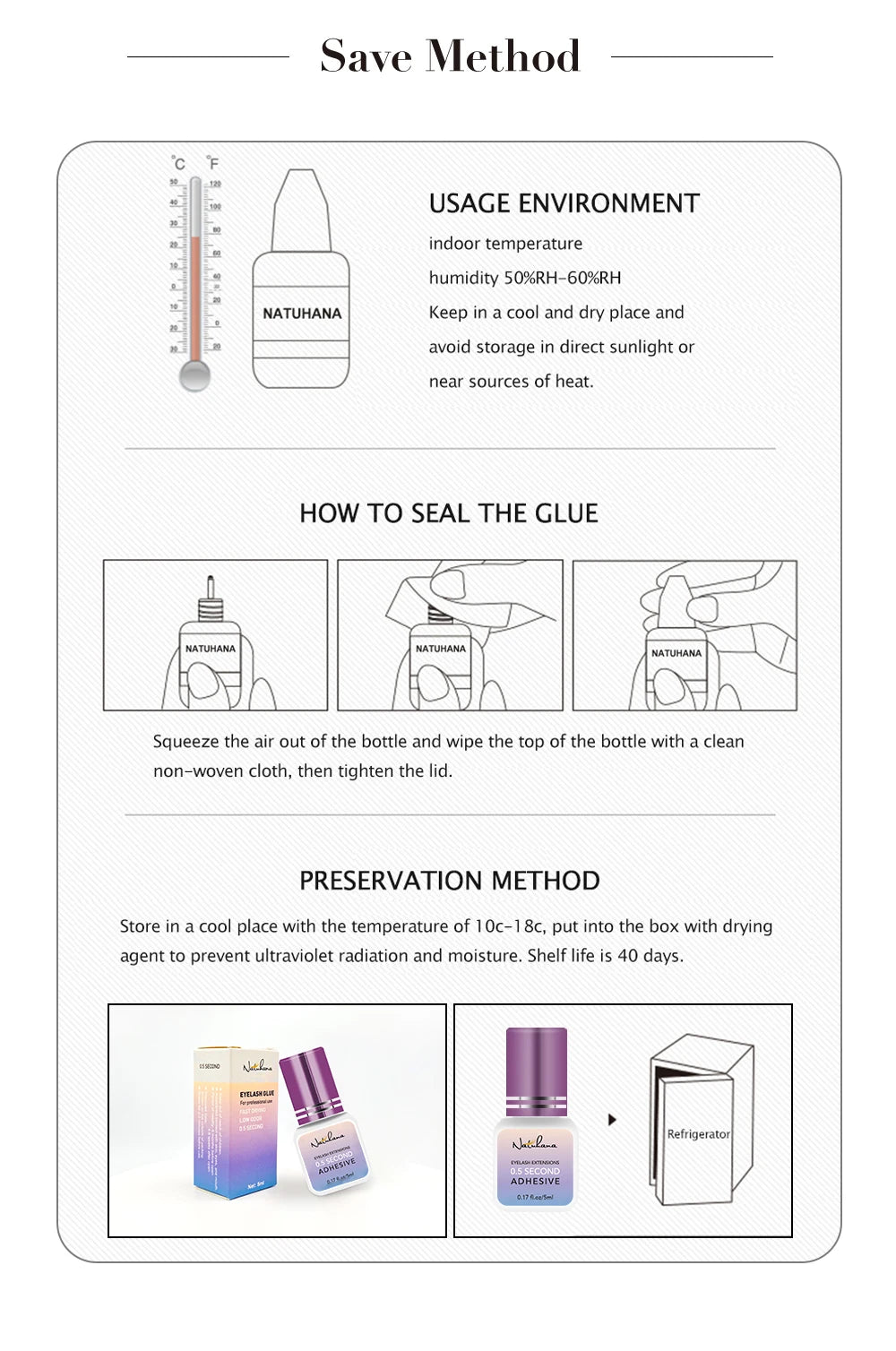 NATUHANA Black/Clear Eyelash Extension Glue 2-3s Fast Dry Sensitive Eye Individual Strong False Lashes Glue Adhesive MakeupTools