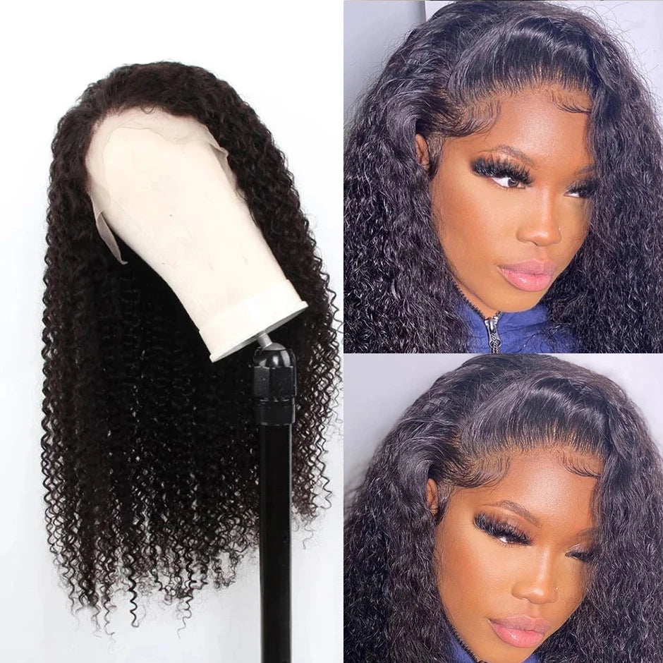 Mongolian Kinky Curly Human Hair Wigs Deep Curly HD Transparent Lace Frontal Wigs For Black Women Curly Remy Hair Wigs