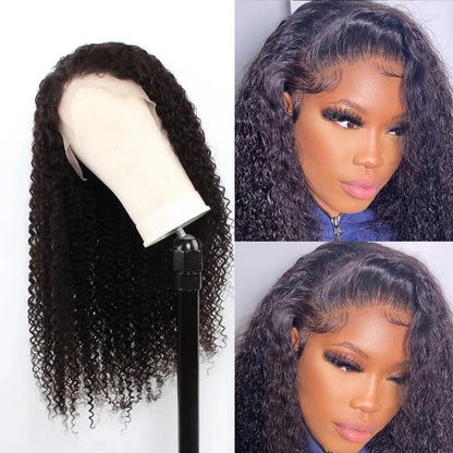 Mongolian Kinky Curly Human Hair Wigs Deep Curly HD Transparent Lace Frontal Wigs For Black Women Curly Remy Hair Wigs