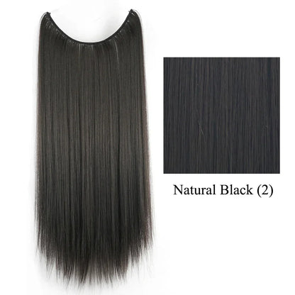 22'' 26'' Long Straight Blonde Synthetic Halo Hair Extensions Fish Line Invisible Hairpiece Extension Fake Hair for Girls