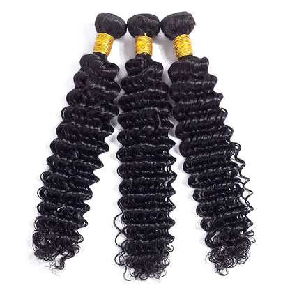Deep Wave Bundles With Frontal Wet and Wavy Water Wave Human Hair Bundles With Closure Remy Hair Weave Extensions HD Transparent
