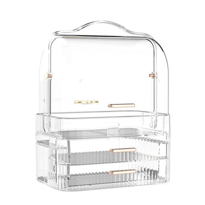 Cosmetics Storage Box With Lid and Handle Large Makeup Organizer Box Drawers for Skincare Display Cases Countertop, Bathroom