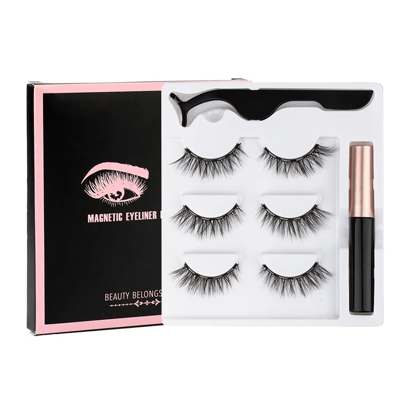 Magnetic Eyelashes Set 1/2/3 Pairs Natural Long False Eyelashes Soft Mink Lashes Waterproof Liquid Eyeliner Tweezer Makeup Tools