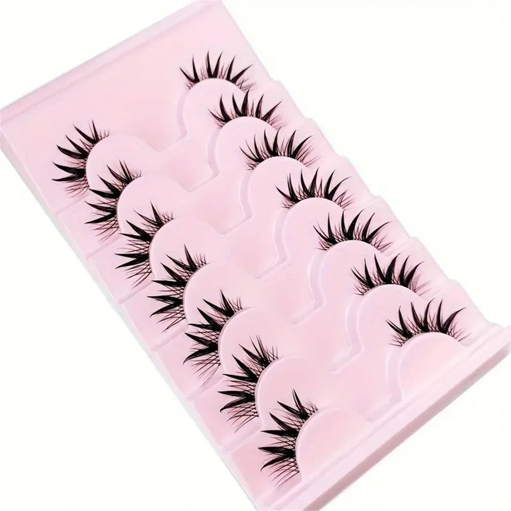 7 Pairs Half Eye Lashes With Transparent Stem Natural Long 3D Fairy Clusters Manga False Eyelashes Wet Look Cosplay Lashes
