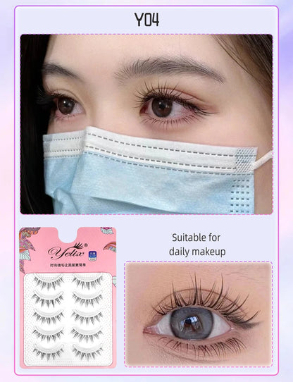 Yelix Manga Lashes With Clear Band Natural Eyelashes Spiky Asiatic Eye Soft Wispy Lashes 2024 Girl Group False Lashes