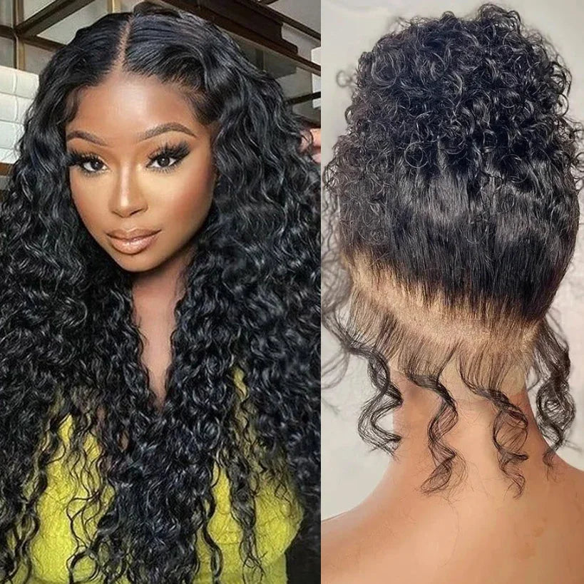 360 Lace Frontal Wigs Remy Human Hair Wig for Women Water Wave Curly Natural Black Color Baby Hair Transparent Lace Wigs Bobbi