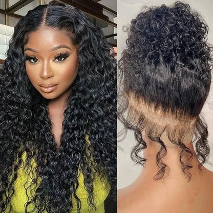 360 Lace Frontal Wigs Remy Human Hair Wig for Women Water Wave Curly Natural Black Color Baby Hair Transparent Lace Wigs Bobbi