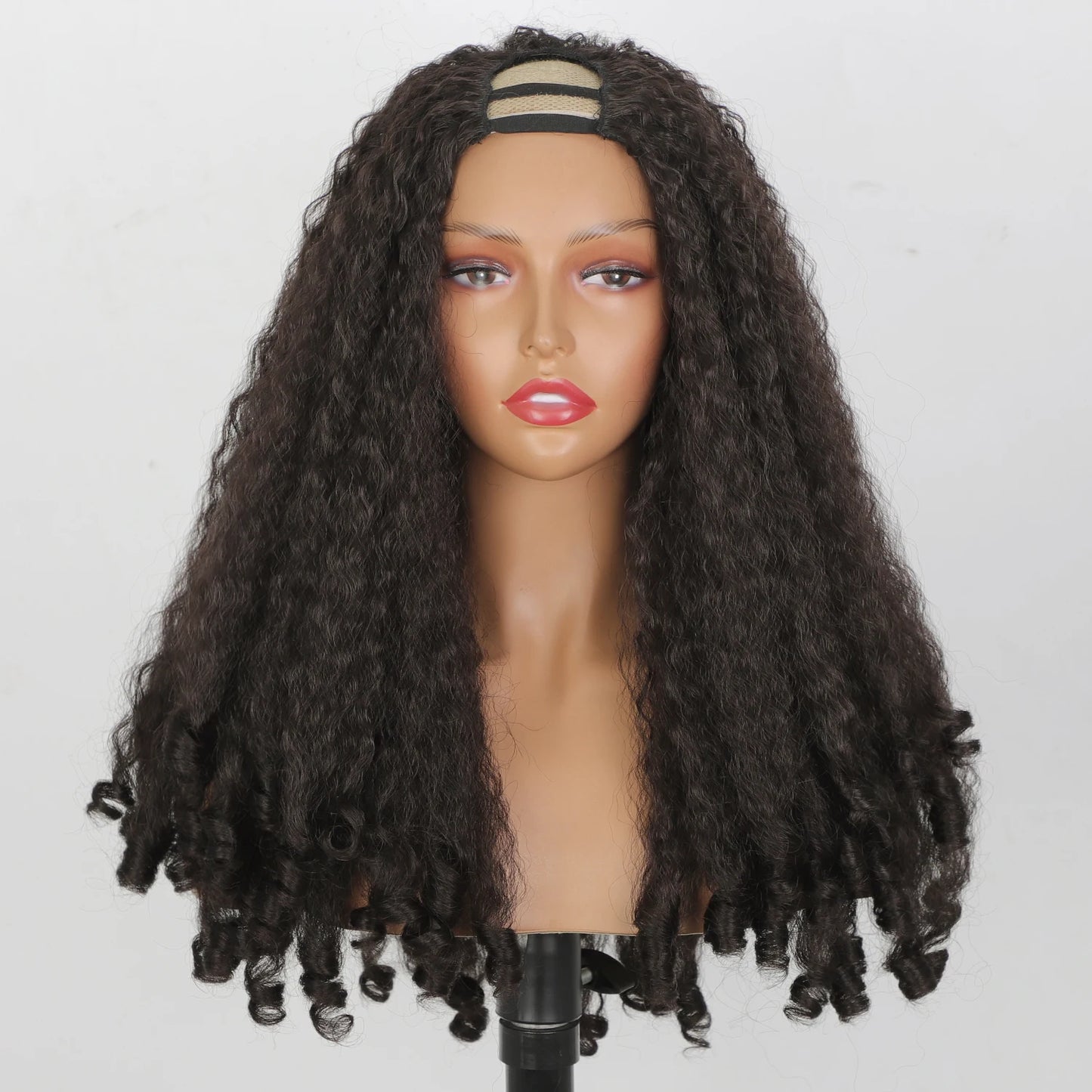 Afro Curly U Part Wig Synthetic Braided Hair Texture with Unique Bouncy Curls in the End 24 Inch Soft Kinky Curly Full Hair Wigs