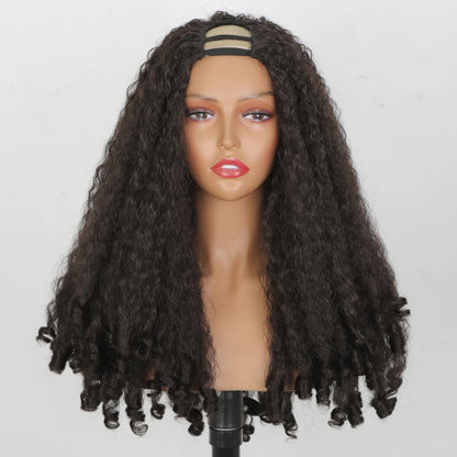 Afro Curly U Part Wig Synthetic Braided Hair Texture with Unique Bouncy Curls in the End 24 Inch Soft Kinky Curly Full Hair Wigs