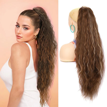 Ponytail Extension 30 Inch Extra Long Drawstring Wavy Curly Ponytails Black Brown Synthetic Fiber Fake Hair piece for Women