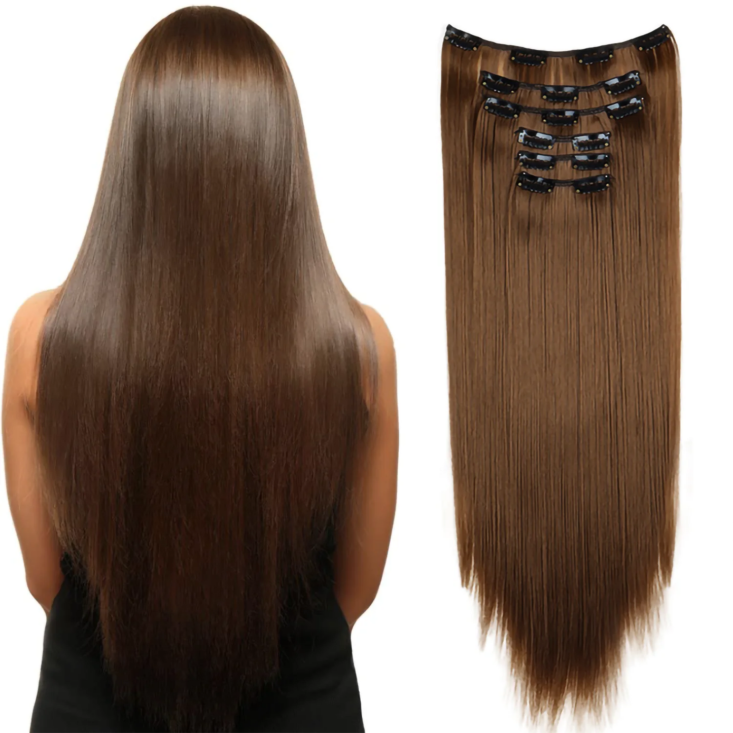 24Inch 16 Clips in Hair Extensions Long Straight Hairstyle Synthetic Blonde Black Hairpieces Heat Resistant False Hair Daily Use