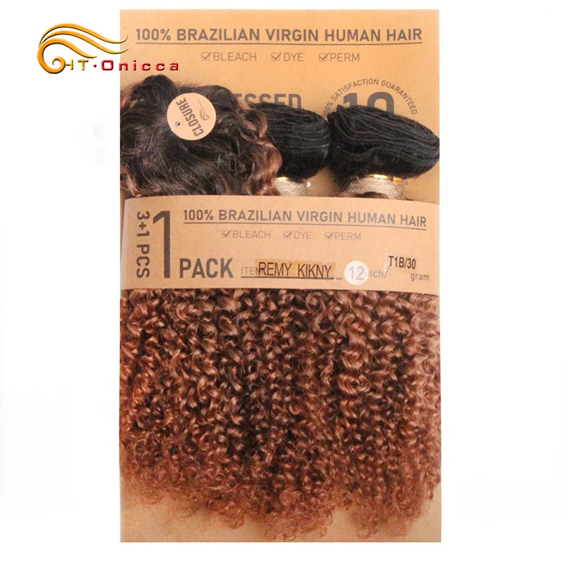 Kinky Curly Bundles With Closure Natural Human Hair Bundles Short Indian Hair Bundles With Circular Closure