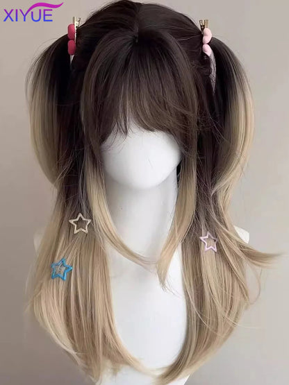 synthetic Wig Headband Wig Big Waves Siamese Cat Gradient Long Curly Hair Air Bangs Imitation Full Real Human Hair Cosplay Wig