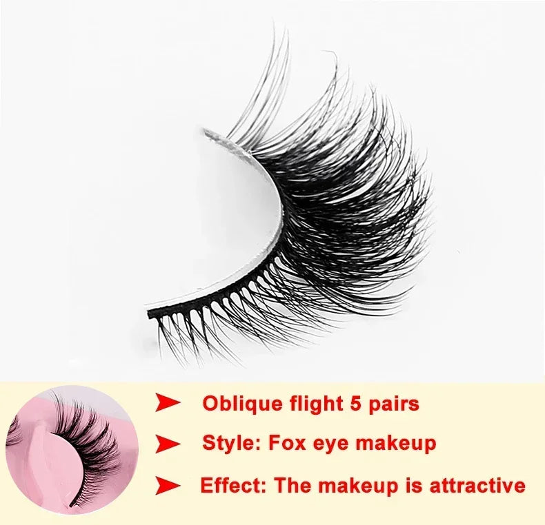 5 Pairs Cat Eye Lashes Faux Mink Eyelashes Natural long Manga Lashes Winged End Eye Elongated Eyelashes Fake Lashes Makeup